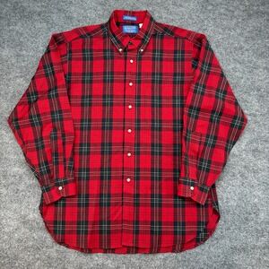Vintage 90s Sir Pendleton Shirt Mens L Red Wool Long Sleeve Plaid USA Button Up